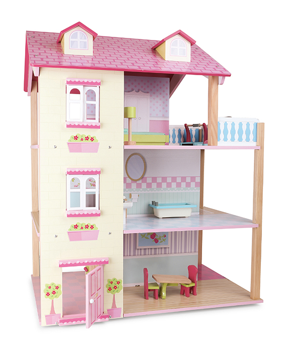Produktvorstellung Puppenhaus rosa Dach, 3 Etagen, drehbar, Art. Nr